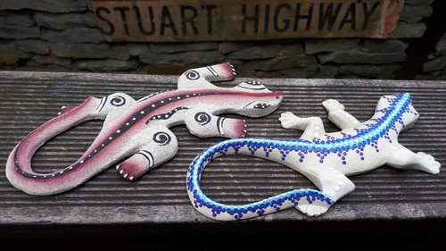 2er set holz wand gecko - , leguan