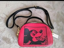 Coach Serena Umhängetasche Tasche 2WAY Disney x Keith Haring Red Pebble Leather