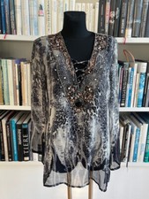 ♛ HALE BOB ♛ Bluse Tunika Seide beige schwarz 38-40