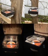 Teelichthalter Windlicht Holz einschrauben Terrasse Garten Balken Balkon DIY 