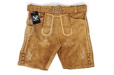Trachten Lederhose kurz mit Gürtel Echt Leder camel Gr:42-62 Herren 