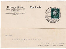 Sinzig, Postkarte an  Gericht ,So-Stempel Adenau, 1930, Nürburgring