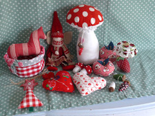 Konvolut Weihnachten rot weiß kariert Teddy Geschenk Stoff  handmade  Deko -4-