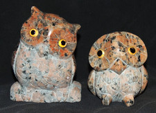 2x geschnitzte Specksteineulen ca. 7,5/9,5cm Dekorfigur Geschenk Sammler