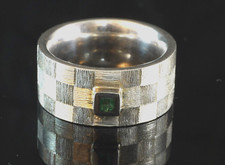 925 Sterlingsilber Ring Smaragd in 500 Palladium  Fassung Gr 57 ca 10 mm breit