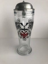 Bierhumpen mit Zinndeckel   " Wappen und Trinksprüche" Glas 0,5 l