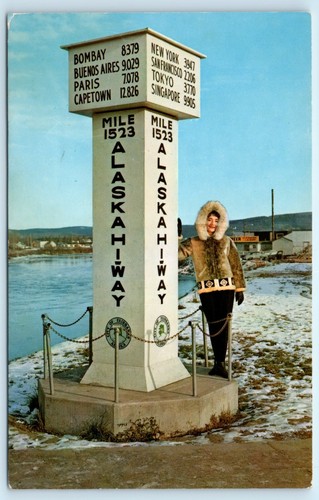 Postcard alaska highway marker - alaska,