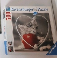 500 Teile Puzzle Ravensburger Katze Schwarz Weiß Grau Mit Herz Herzform Rot