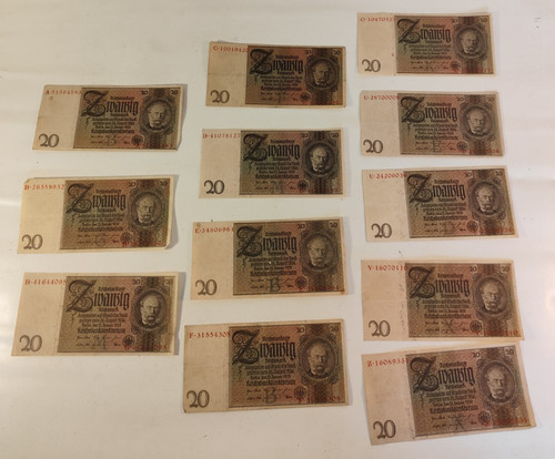 12x reichsbanknote geldschein - 12x,