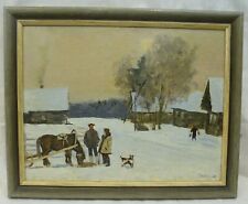 (H970) Ölgemälde "Kleines verschneites russisches Dörfchen" unleserlich signiert