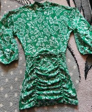 Zara cooles ausgefallenes Herbst Winter Kleid Tunika Grün Weiß Floral S top