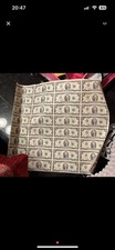 Bogen mit 4 x 8 = 32 Mal 2-Dollar Banknoten der USA , Ungeschnitten