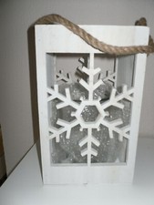 Laterne Holz 28cm H  Teelichtglas Weihnachten Natur  weiß neu
