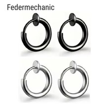 PAAR FAKE OHRRINGE NON PIERCING SCHWARZ SILBER PUNK EDELSTAHL EARRING CLIP ON