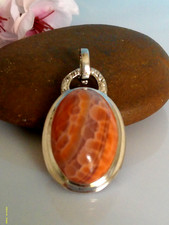 Wunderschöner großer Anhänger Silber 925, Feuerachat, Diamanten, Meistermarke