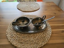 Versilbertes Milch Zucker Service mit Zange und Löffel