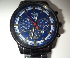 HERREN ARMBANDUHR - SCHWARZ MIT GOLDFARBIGEN AKZENTEN - SPORT - LEICHTBAUWEISE F