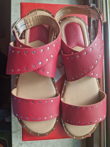 Flache leder sandalen rot mit - leder,