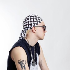 CHECKERBOARD KOPFTUCH SCHWARZ-WEISS Schachbrett Bandana