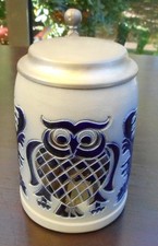 Bierkrug aus Steinzeug mit Zinn-Deckel, Goebel Merkelbach Salzglasur