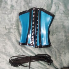 Latexa Latex  Unterbrust Korsett Corsage Schwarz/ Blau Gr. XS 