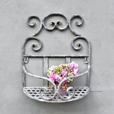 Vintage Wandkorb Wandregal Metall Antik Grau Landhaus Pflanzkorb Wand hängend 