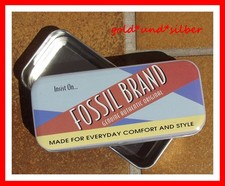 Vintage FOSSIL Dose SCHMUCKDOSE mit DECKEL Blechdose UHRENSCHACHTEL Stiftebox