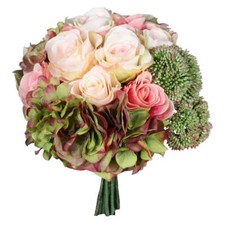Kunstblume, ROSENBOUQUET, 29cm. Künstlicher Rosen Strauß mit 19 Blumen GRÜN-ROSA
