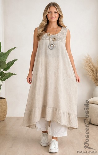 Lagenlook leinen volant kleid - lagenlook, volant-kleid