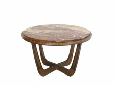  Salontisch Beistelltisch Kaffeetisch rund Eichen Holz Marmor 101x63 cm (10341)