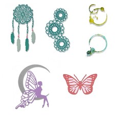 3-6 Stanzschablone Traumfänger Federn Mandala Elfe Schmetterling Sizzix Thinlits