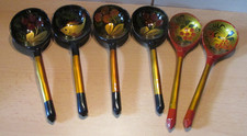 6 russiche Löffel Lackmalerei Andenken Souvenir UDSSR 19,2 - 20,7 cm