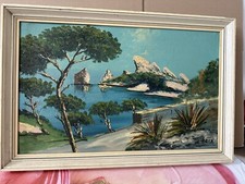 Ölbild Retro See Fluss Meer Gemälde  Sommer  Italien 70er Jahre 67x45cm