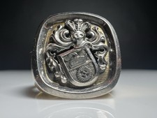 18K 750 Herren Siegelring Wappen Schwan Weißgold Gelbgold Crest Signet Ring