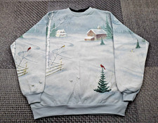 Vintage Cabela's Winter Weihnachten Schnee Hütte Szene Erwachsene - Medium Pullover