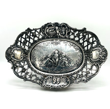 Tolle antik 800er Silber Jugendstil Schale Putto / Engel Szene um 1890
