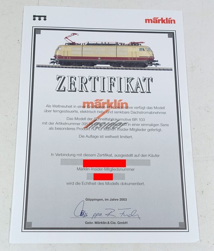 Märklin 39579 zertifikat - märklin,