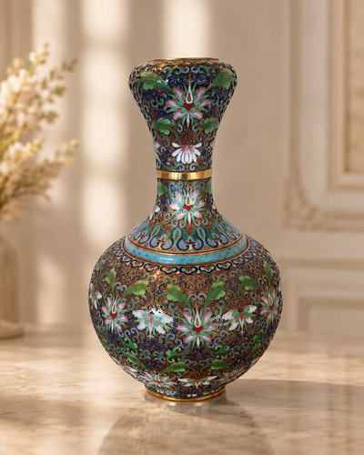 Emaillierte bronze vase - emaillierte, –