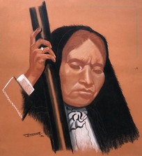 Alte Zeichnung datiert 56, Porträt einer indischen Frau, Signatur zu...