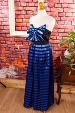 Vintage orig 80er Abendkleid lang blau Metallic Glitzer Disco S
