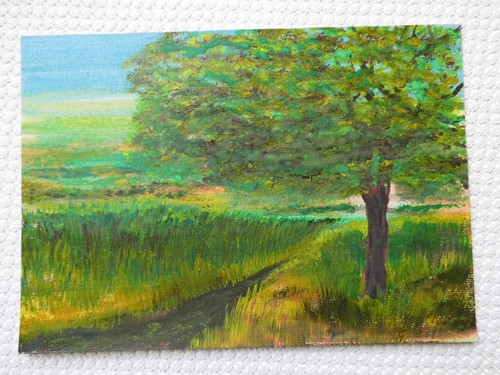 Aquarell landschaft feldbaum - landschaft,