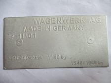 Typenschild VW ? Käfer ? Typ 11/01 Schild s85