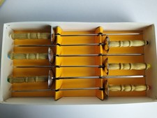 Vintage Fondue-Spieße Set, 60er/70er Jahre, Holzgriffe, 6 Stück mit OVP