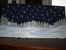 Winterlandschaft Sternenhimmel 110x55cm mit 50 LEDs Glitzer-Schnee Top Zustand !