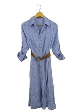 ZARA Hemdblusenkleid Damen Kleid Gr. DE 38 himmelblau-weiß Casual-Look