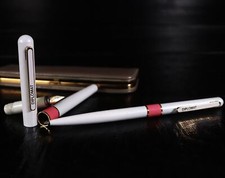 Füller Diplomat Schreibset in Glitzer-Weiss mit Pink und Gold / Vintage #W