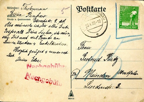 Postkarte 1950 samann pf - dt,