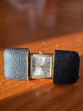 STOWA "Convertible" Reiseuhr - Handaufzug - vergoldet mit Lederüberzug