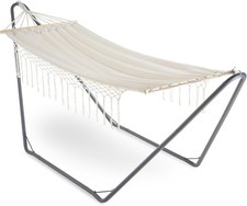 Boho Fransen Garten Hängematte mit Gestell - 1 Person, beige, tragbar & bequem