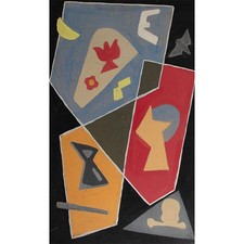 Hellmuth Müller Leutert Kubismus Acryl beidseitig 1950er 60er Figur Symbole